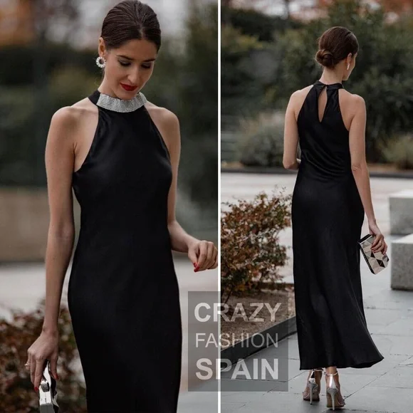 Zara | Dresses | Zara Black Dress With Rhinestone Collar